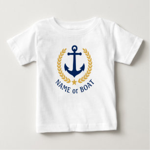 Your Boat Name Anchor Gold Laurel Leaves Star Baby T-Shirt