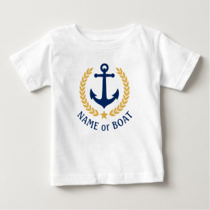 Your Boat Name Anchor Gold Laurel Leaves Star Baby T-Shirt