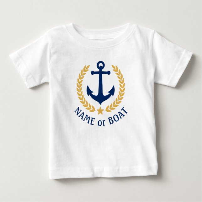 Your Boat Name Anchor Gold Laurel Leaves Star Baby T-Shirt (Front)