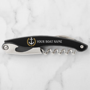 Your Boat Name Anchor Gold Style Laurel Black Corkscrew