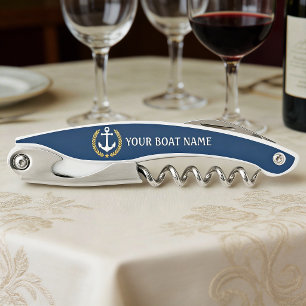 Your Boat Name Anchor Gold Style Laurel Blue Corkscrew