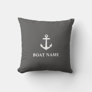 Your Boat Name Anchor Gray Outdoor Pillow