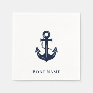 Your Boat Name Anchor Navy Blue Nautical Napkin