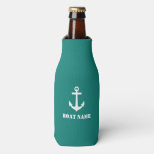 Your Boat Name Anchor Navy Bottle Cooler