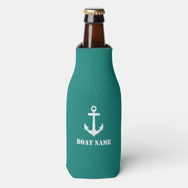 Your Boat Name Anchor Navy Bottle Cooler (Bottle Front)