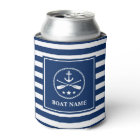 Your Boat Name Anchor & Oars Navy Blue Striped