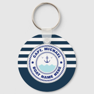 Your Boat Name Anchor Welcome Aboard Blue white Keychain