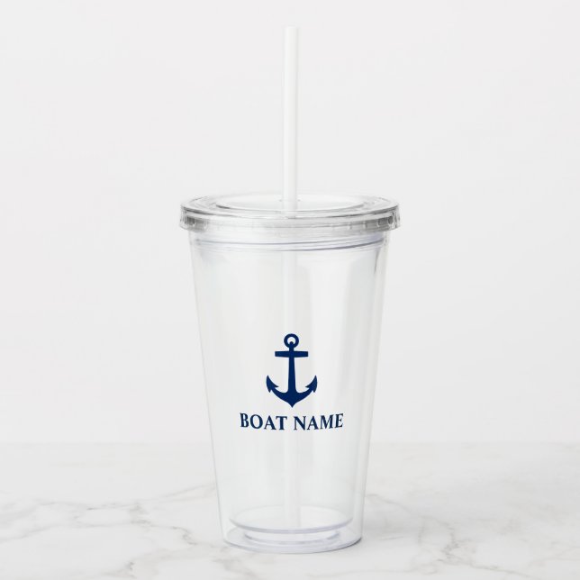 Your Boat Name Blue Anchor Acrylic Tumbler (Front)