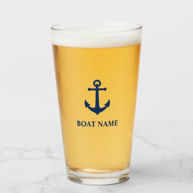 Your Boat Name Blue Classic Ball Anchor Glass (Front Filled)