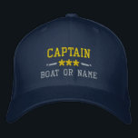 Your Boat Name Captain Nautical Stars Gold Silver Embroidered Hat<br><div class="desc">A personalized embroidered hat featuring your Captain rank or other title,  your Name or Boat Name and stars. Several cap and thread colours to choose from. Makes a great custom gift for Fathers day,  Mothers day or any occasion.</div>