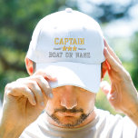 Your Boat Name Captain Nautical Stars Gold Silver Embroidered Hat<br><div class="desc">Sail in style with a white personalized embroidered hat featuring your Captain rank or other title,  your Name or Boat Name and stars. Several cap and thread colours to choose from. Makes a great custom gift for Fathers day,  Mothers day or any occasion.</div>