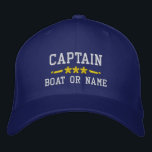 Your Boat Name Captain Nautical Stars Royal Blue Embroidered Hat<br><div class="desc">Sail in style with a personalized royal blue embroidered hat featuring your Captain rank or other title,  your Name or Boat Name and stars. Several cap and thread colours to choose from. Makes a great custom gift for Fathers day,  Mothers day or any occasion.</div>
