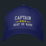 Your Boat Name Captain Nautical Stars Royal Blue Embroidered Hat<br><div class="desc">Sail in style with a personalized royal blue embroidered hat featuring your Captain rank or other title,  your Name or Boat Name and stars. Several cap and thread colours to choose from. Makes a great custom gift for Fathers day,  Mothers day or any occasion.</div>