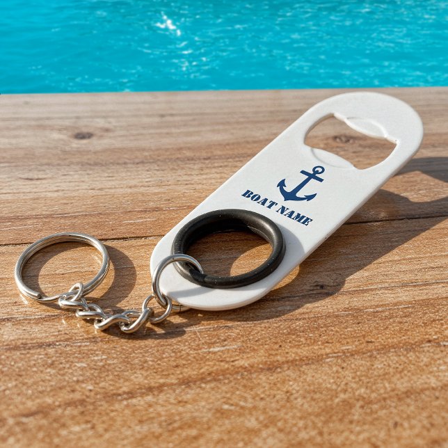 Your Boat Name Classic Nautical Anchor Navy Blue Keychain Bottle Opener (Creator Uploaded)