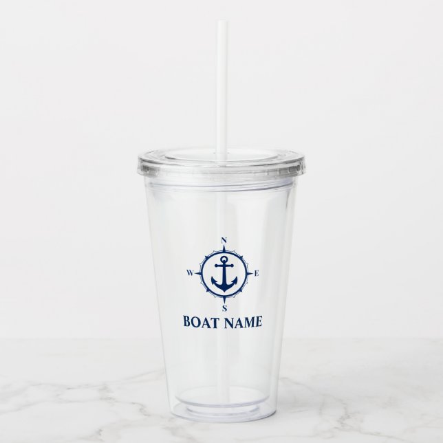 Your Boat Name Compass Anchor Acrylic Tumbler (Front)