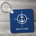 Your Boat Name Compass Anchor Blue Keychain<br><div class="desc">Nautical Your Boat Name Compass Anchor Blue Keychain</div>