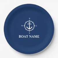 Your Boat Name Compass Anchor Navy Blue 9"