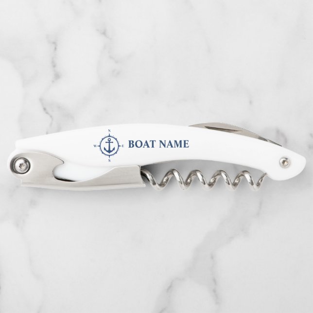 Your Boat Name Compass Anchor on White Corkscrew (Front)