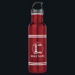 Your Boat Name Lighthouse White Striped Red 710 Ml Water Bottle<br><div class="desc">Your Personalized Name,  Boat Name or Text with a Nautical Lighthouse on a Striped Red stainless steel water bottle.</div>
