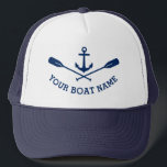 Your Boat Name Nautical Anchor Crossed Oars Navy Trucker Hat<br><div class="desc">A Nautical Boat Anchor and Crossed Oars with Your Personalized Boat Name or other Text in Navy Blue on a Stylish Trucker Hat.</div>