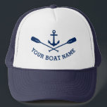 Your Boat Name Nautical Anchor Crossed Oars Navy Trucker Hat<br><div class="desc">A Nautical Boat Anchor and Crossed Oars with Your Personalized Boat Name or other Text in Navy Blue on a Stylish Trucker Hat.</div>