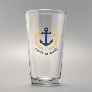 Your Boat Name Nautical Anchor Gold Laurel Star Glass