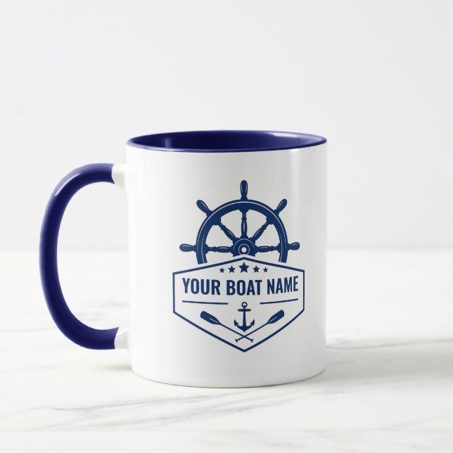 Your Boat Name Nautical Anchor Oars Helm 2 Tone Mug (Left)