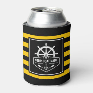 Your Boat Name Nautical Anchor Oars Helm Yellow Can Cooler