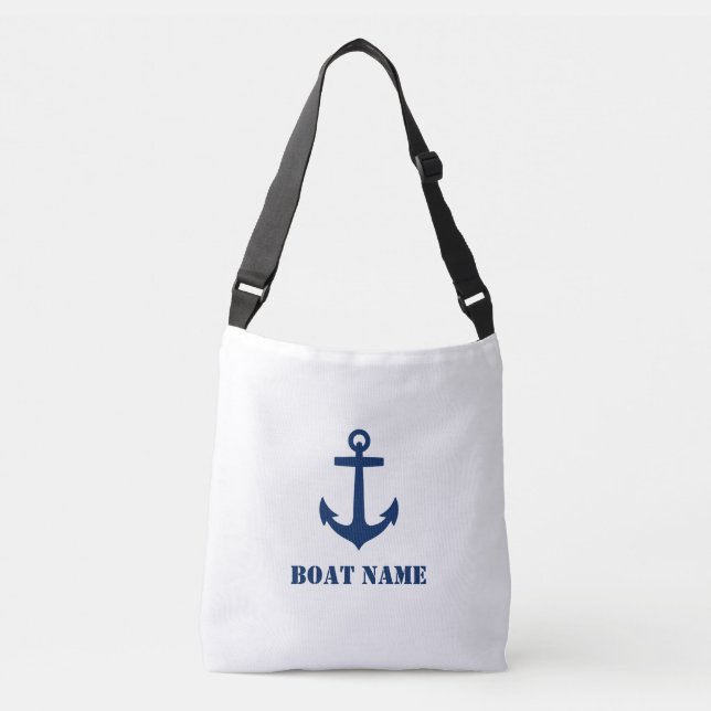 Your Boat Name Nautical Blue Anchor Crossbody Bag (Front)