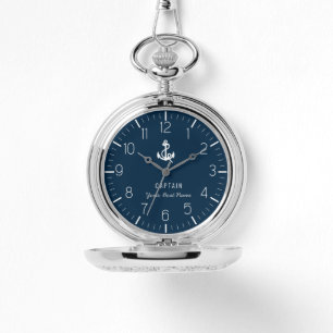 Your Boat Name Nautical Navy Blue Anchor Captain Watch