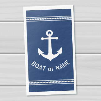 Your Boat Name Nautical Vintage Anchor Navy Blue Napkin