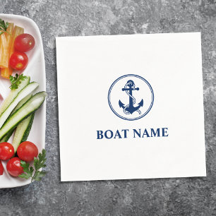 Your Boat Name Navy Blue Rope & Anchor Napkin