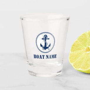 Your Boat Name Navy Blue Rope & Anchor Shot Glass