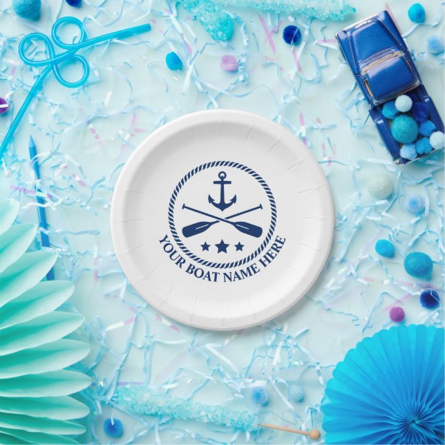 Your Boat Name or Text Anchor & Crossed Oars Paper Plate (Party)