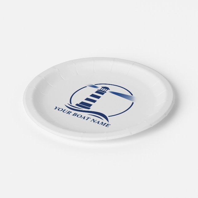 Your Boat Name or Text & Classic Lighthouse Paper Plate (Angled)