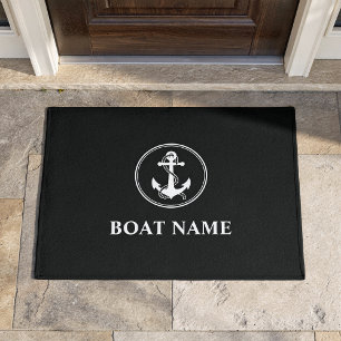 Your Boat Name Rope & Anchor Black Doormat