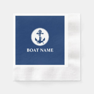 Your Boat Name Rope & Anchor Blue Cocktail Napkin