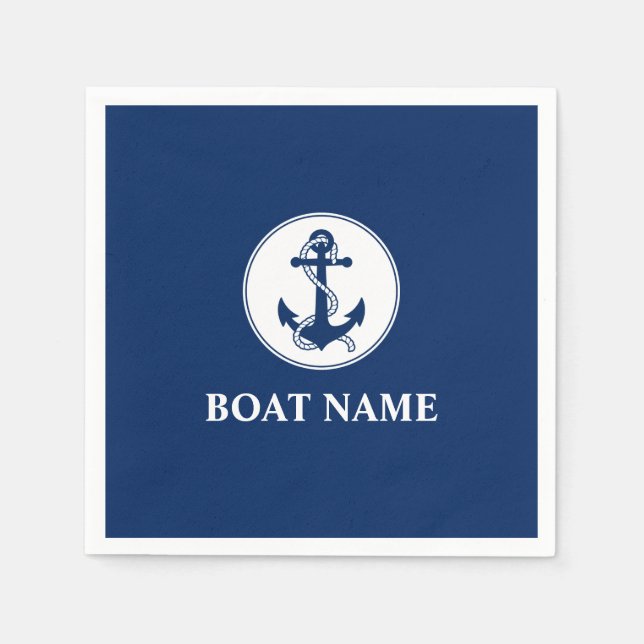 Your Boat Name Rope & Anchor Blue Napkin (Front)
