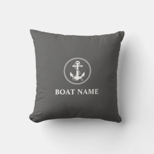 Your Boat Name Rope & Anchor Gray Outdoor Pillow