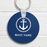 Your Boat Name Sea Anchor Blue Keychain<br><div class="desc">A personalized nautical themed keychain with your boat name, family name or other desired text. This unique design features a custom made vintage boat anchor with diamond circle emblem in white on a background of classic navy blue. If needed, background color can be easily customized by you to match your...</div>