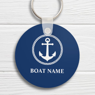 Your Boat Name Sea Anchor Blue Keychain