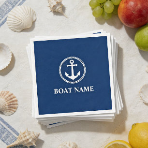Your Boat Name Sea Anchor Blue Napkin