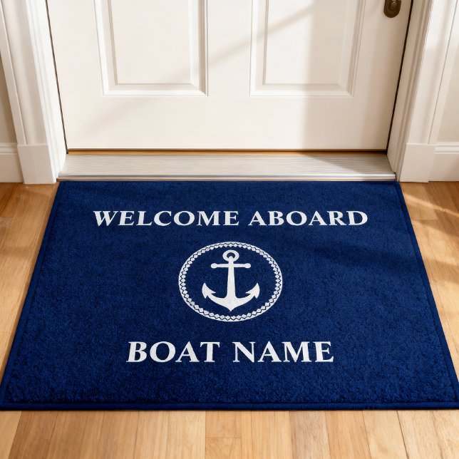 Your Boat Name Sea Anchor Blue Welcome Aboard Doormat (Creator Uploaded)