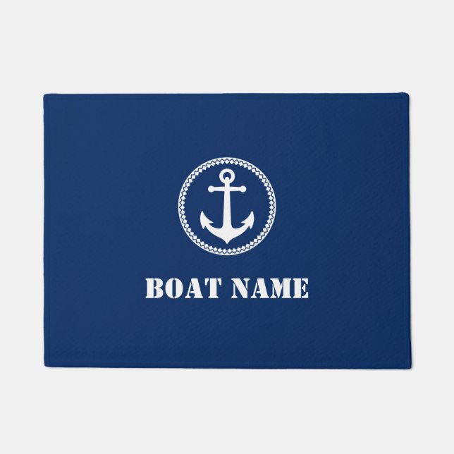 Your Boat Name Sea Anchor Navy Blue Doormat (Front)