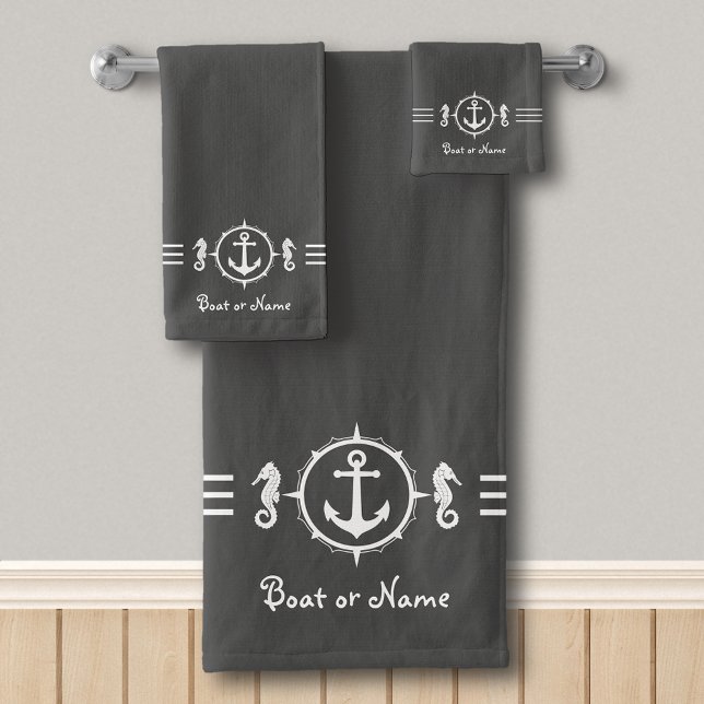 Your Boat Name Seahorse Anchor Bath Towel Set sh0c (Creator Uploaded)