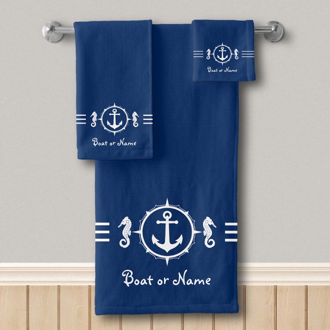 Your Boat Name Seahorse Anchor Bath Towel Set sh0d (Creator Uploaded)