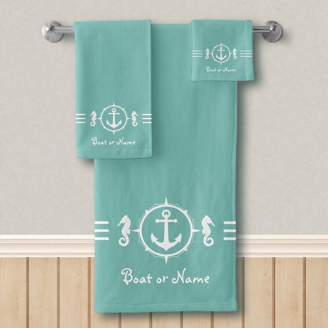 Your Boat Name Seahorse Anchor Bath Towel Set sh0e (Creator Uploaded)