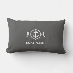 Your Boat Name Seahorse Anchor Gray sh0a Lumbar Pillow