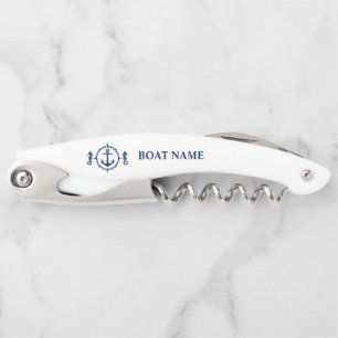 Your Boat Name Seahorse Anchor on White Corkscrew