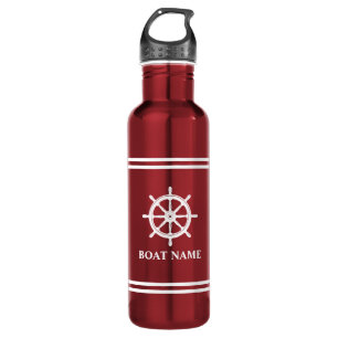 Your Boat Name Ships Wheel Helm, Striped Red 710 Ml Water Bottle